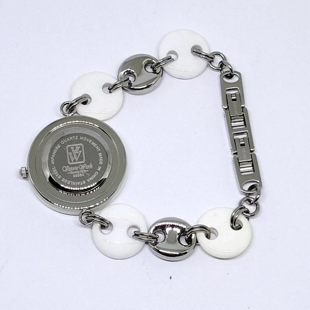 Victoria Wieck Beverly Hills White Onyx Link Quartz Womens Watch Mother of Pearl